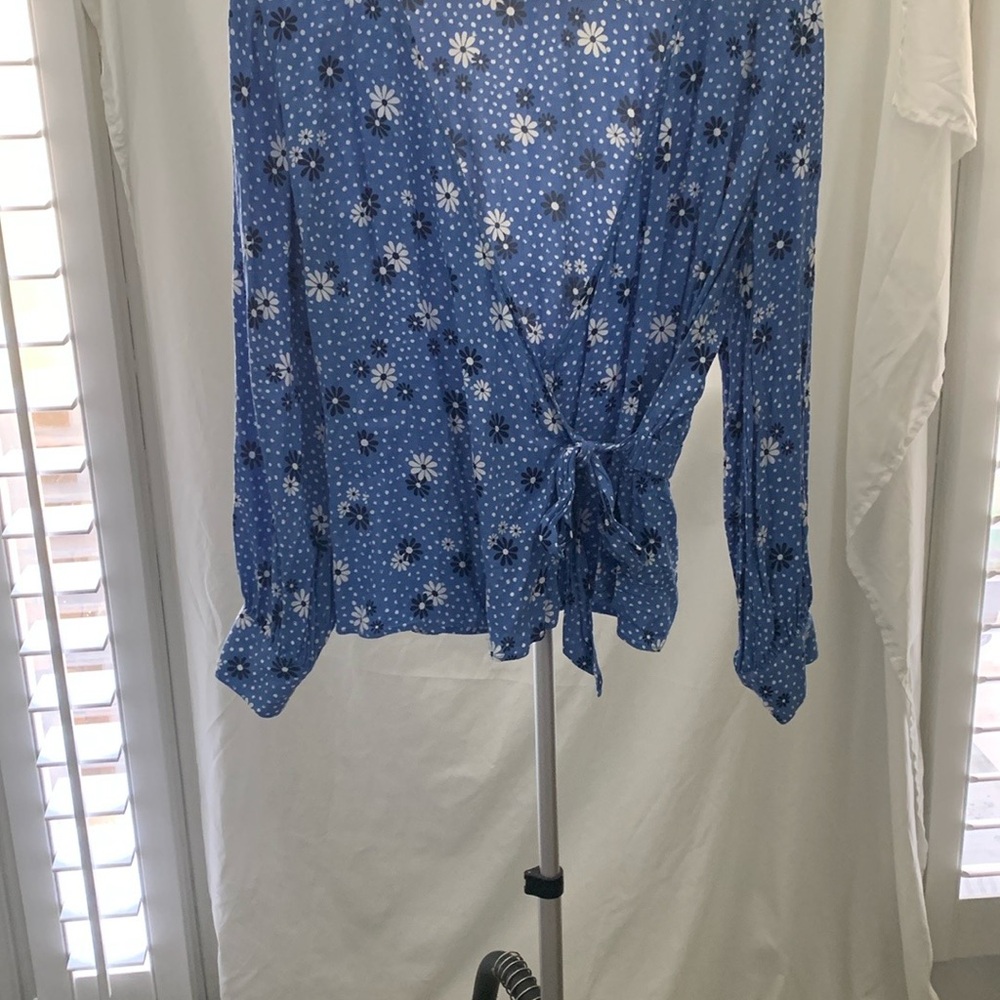 Talbots Blue Floral Tie-Front Blouse